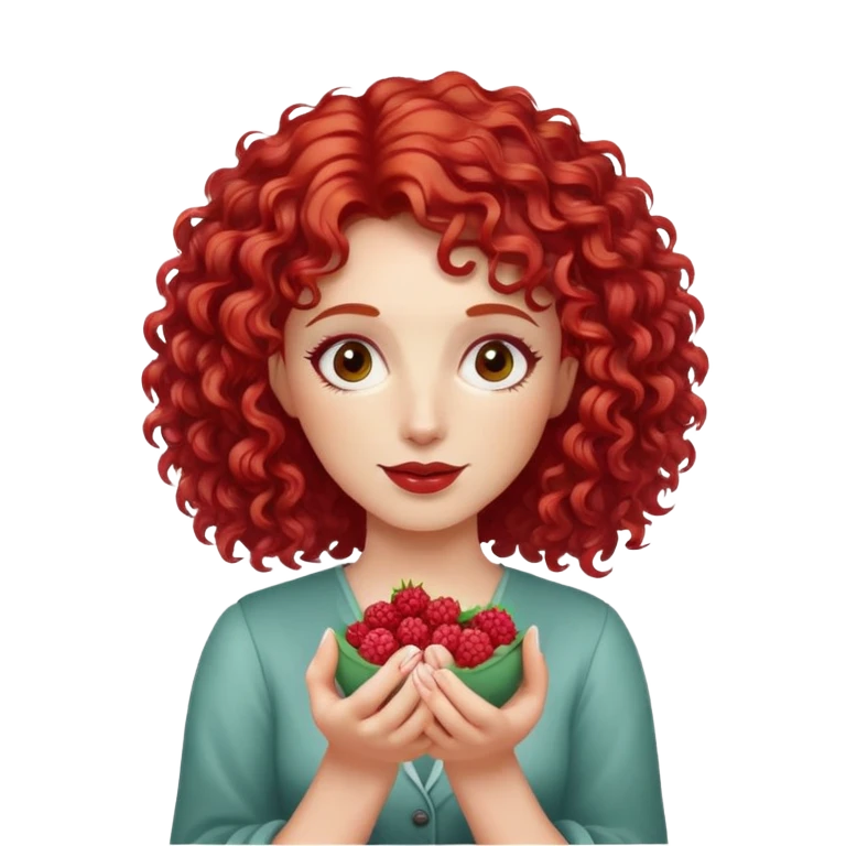 red-haired curly-haired woman holding raspberries in her hands emoji