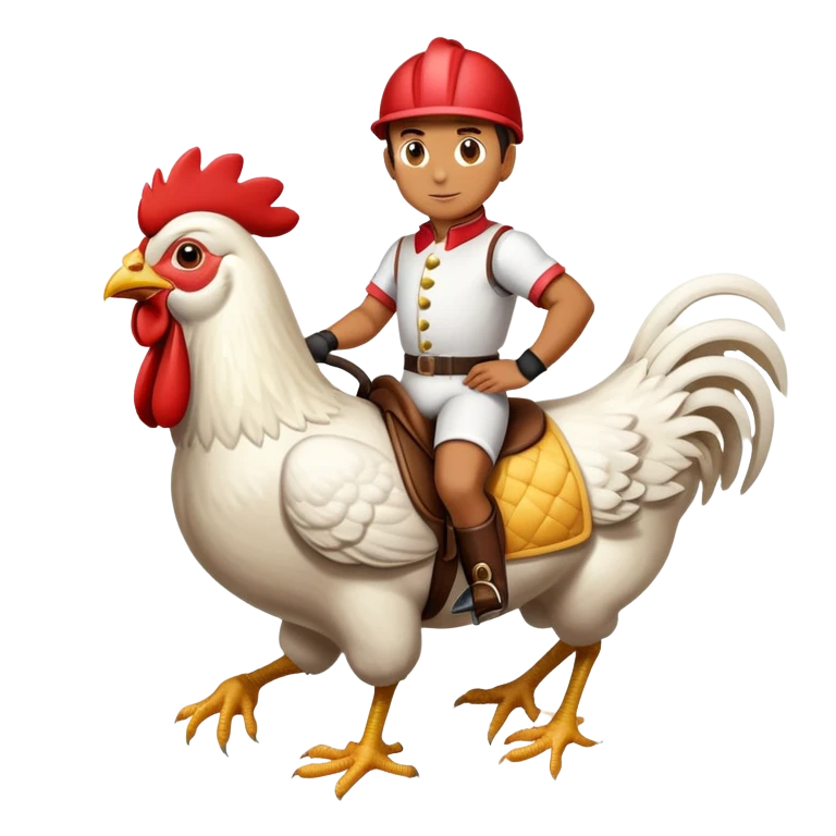 Man riding a chicken as if he were a jockey on a horse emoji
