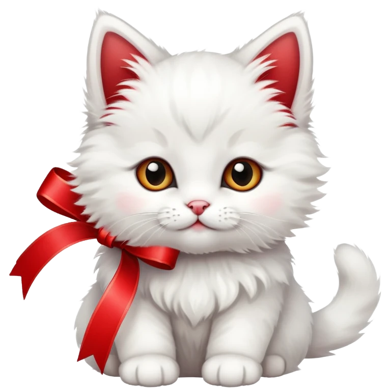 white kitten with ribbon emoji
