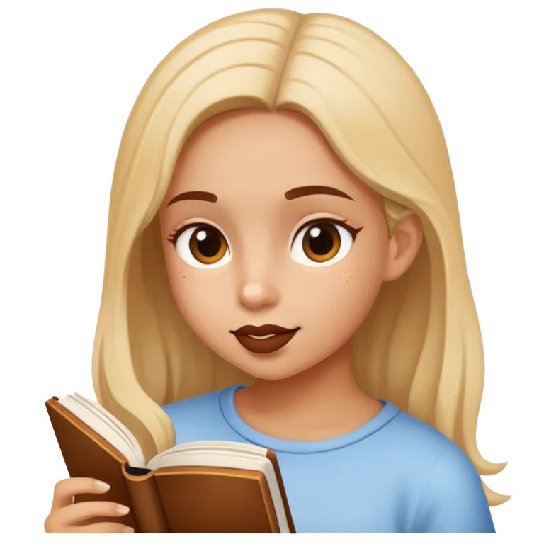 Uma menina comendo um livro emoji