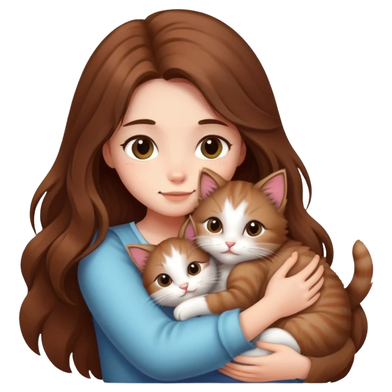 A girl with long hair tightly hugged a kitten emoji