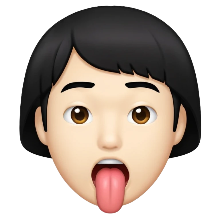 Asian Guy with a black bob hair sticking out his tongue emoji