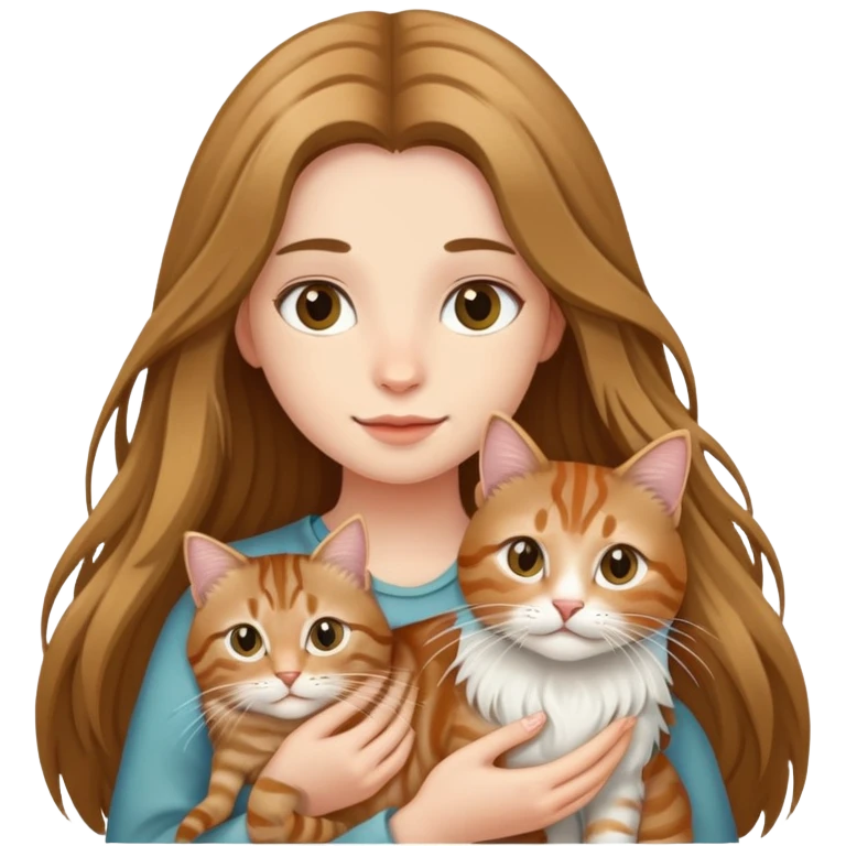 Long-haired girl holding a long-haired tabby cat emoji