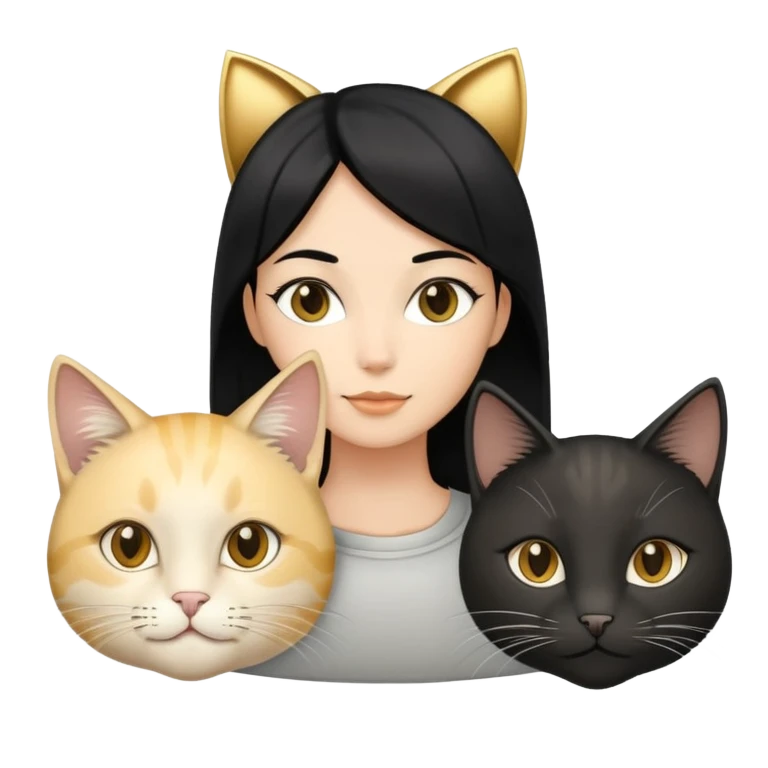 Medium-length black hair + one golden shaded cat + one silver shaded cat. emoji
