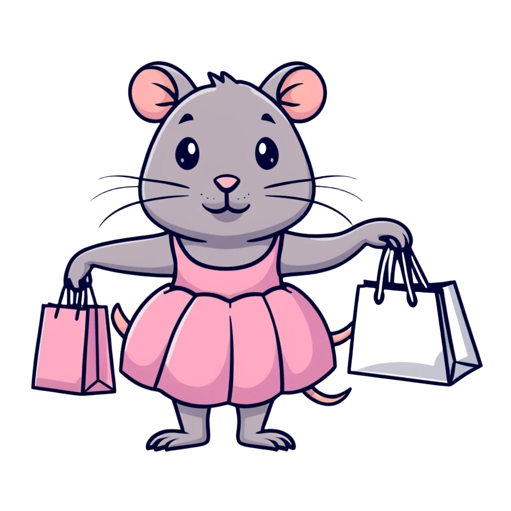 rat with a pink dress and tutu holding a Sephora shopping bag emoji