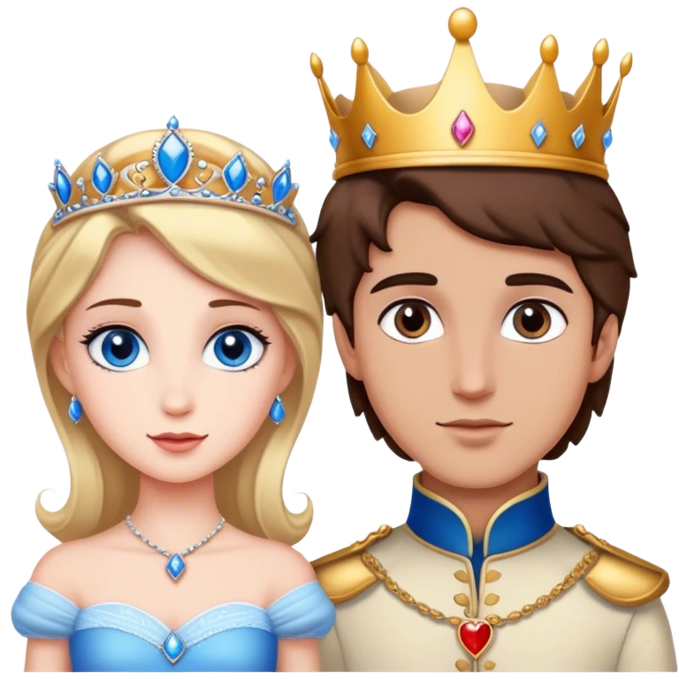  Princesse aux yeux marrons avec prince aux yeux bleus love emoji
