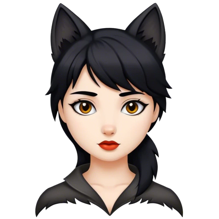 Chica con el pelo cortó estilo WolfCut, y el pelo negro, chica blanca  emoji