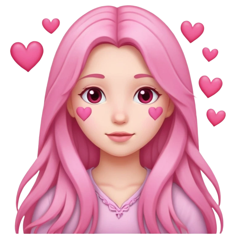 Create an emoji of a girl with long hair and pink hearts emoji