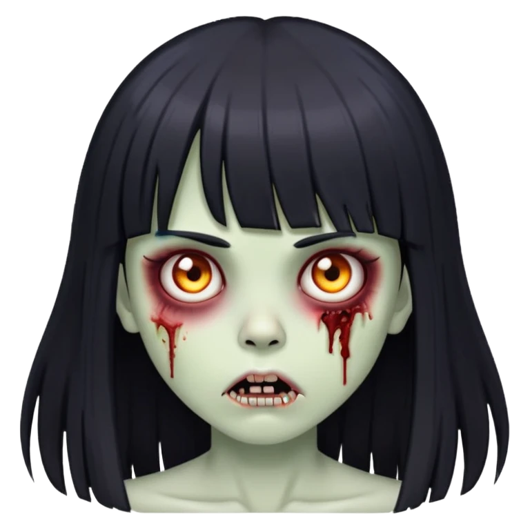 a zombie girl with long straight black hair and bangs emoji