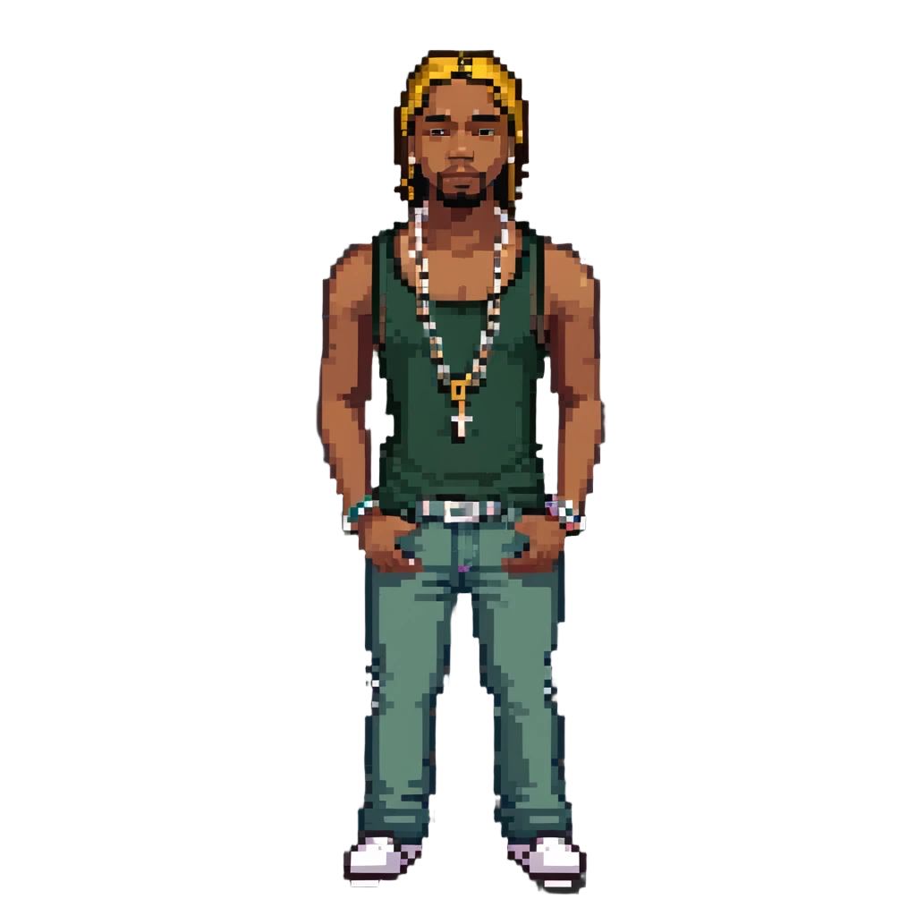 CJ from GTA San Andreas with his green tank top, jeans and chain necklace emoji