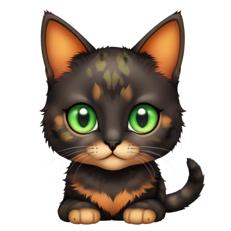 black tortoiseshell girl kitten with green eyes emoji