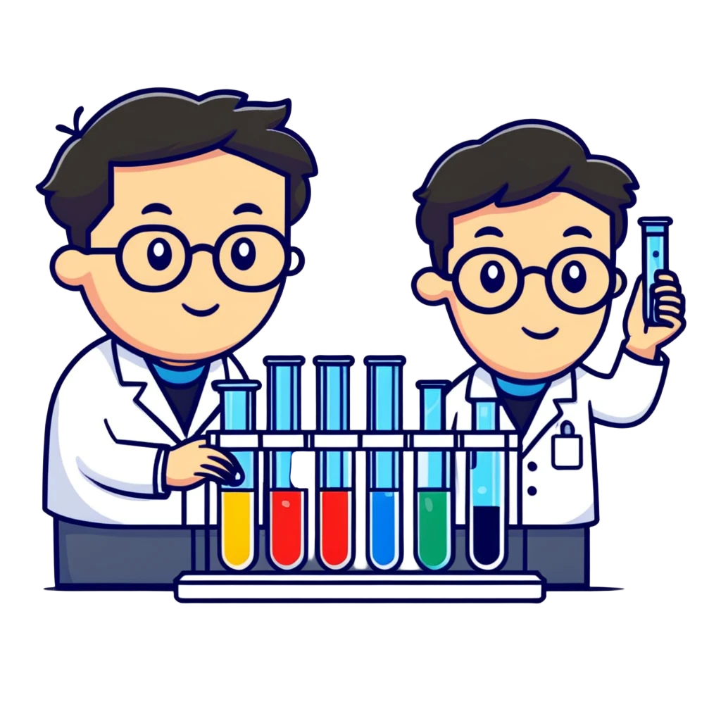 scientist comparing two test tubes labeled A and B emoji