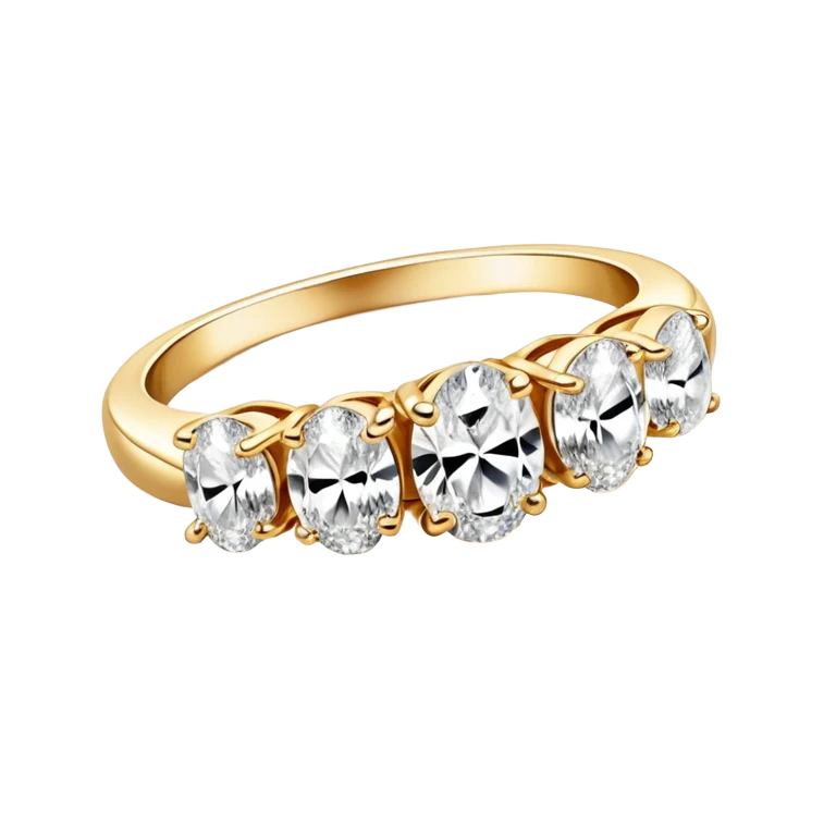 Gold Engagement ring with five oval diamonds same size emoji
