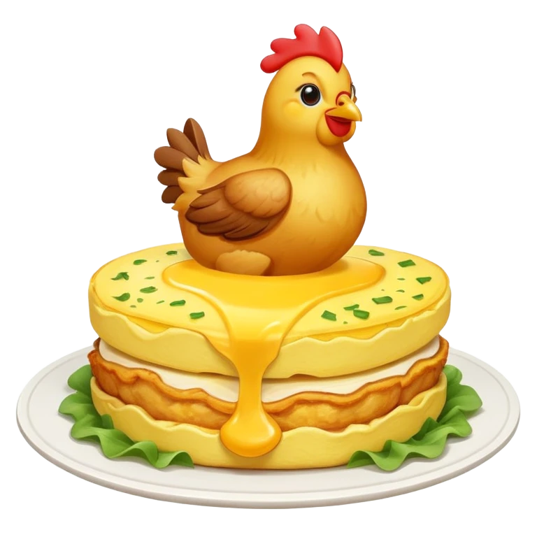 una gallina sopra a una frittata che dice goodmorning emoji