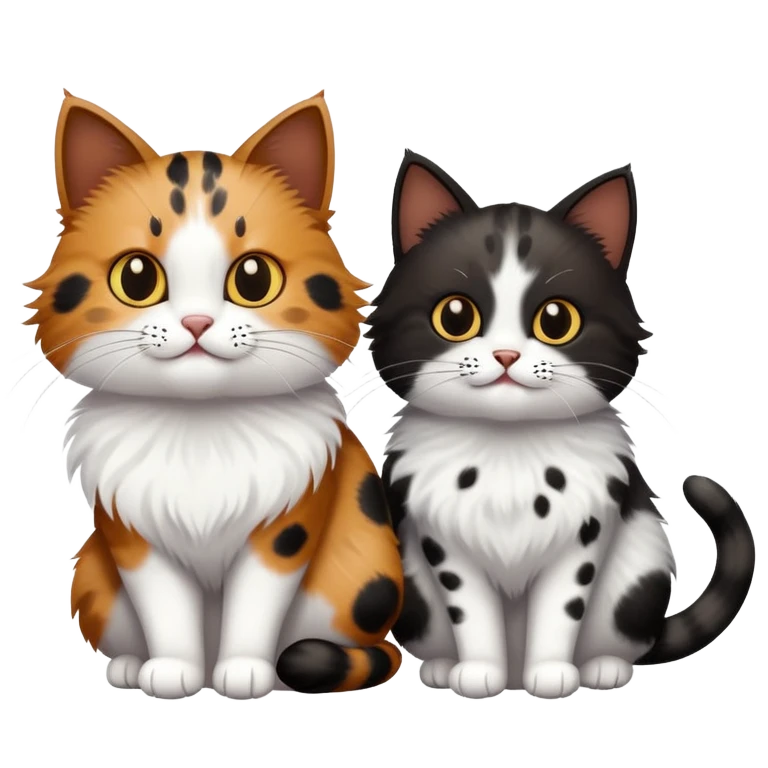 two cats. one black and white. one brown with black spots emoji