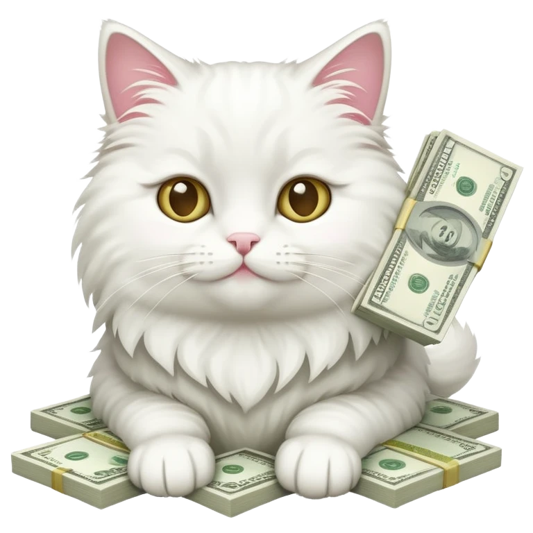Белая кошка с пачкой денег emoji