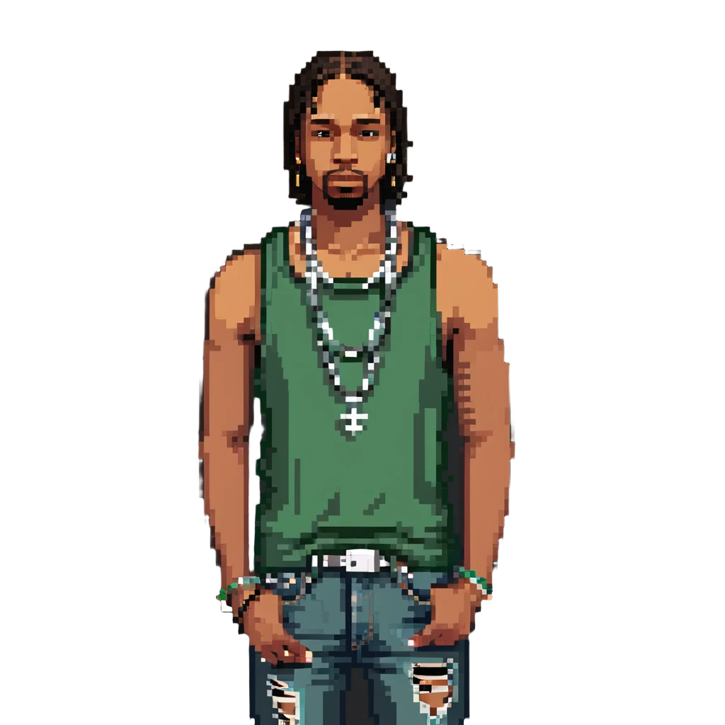 CJ from GTA San Andreas with his green tank top, jeans and chain necklace emoji