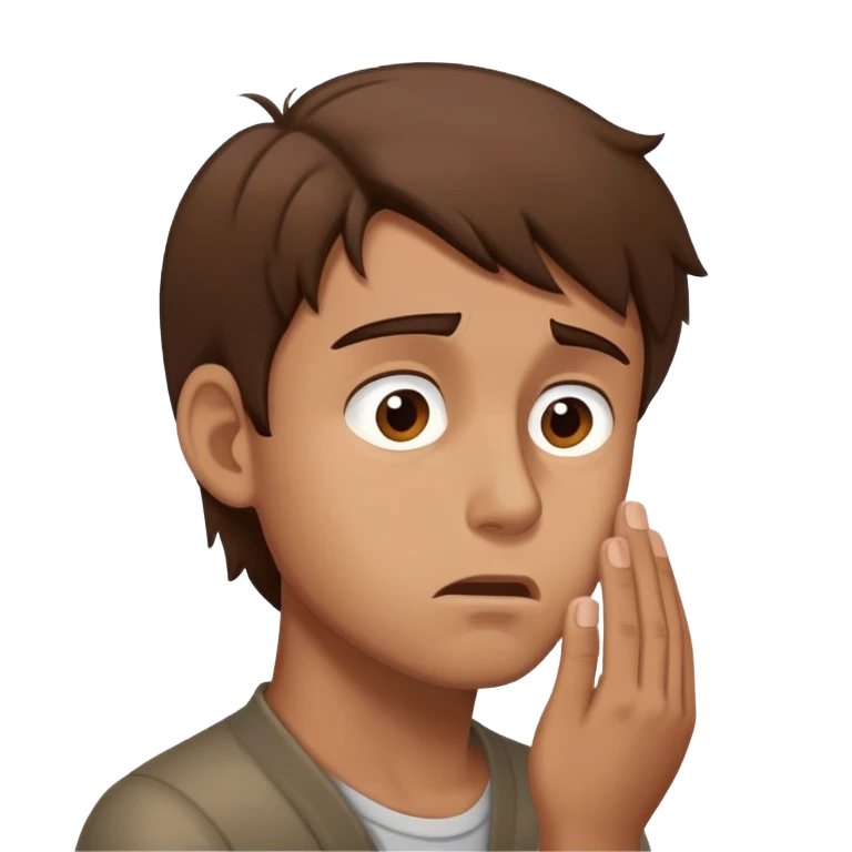 a man with brown hair staying in profile with anxiety and begging face emoji