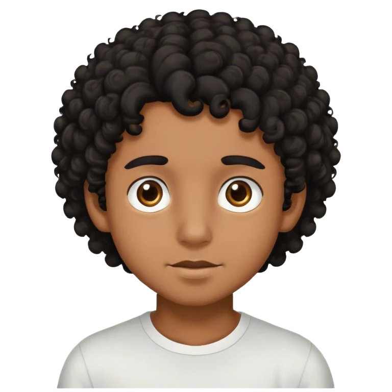 Brown-skinned boy with black curly hair and with brown eyes emoji