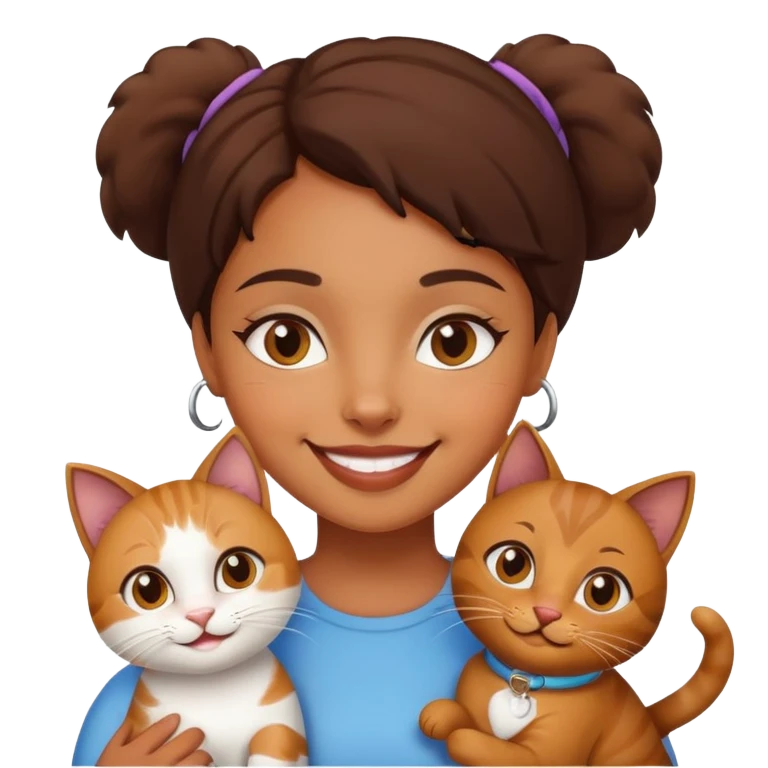 a brown girl with two cats emoji