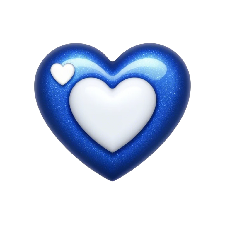 Sparkly midnight blue heart  with white heart in center emoji