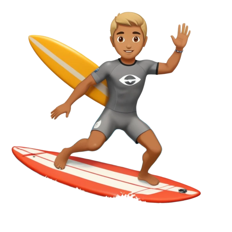 Chico surfeando en bali con camper emoji