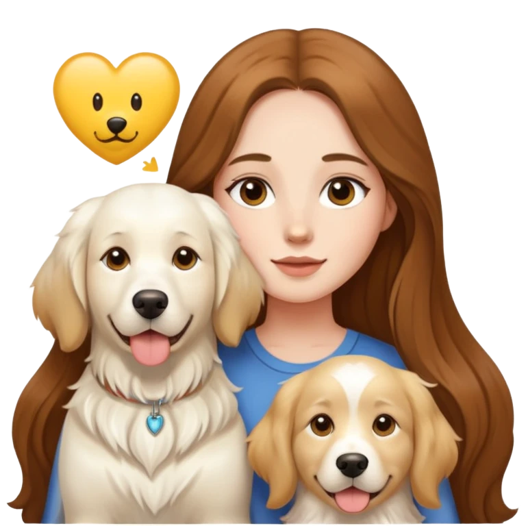 a  girl with long hair with 2 white Golden Retriever emoji