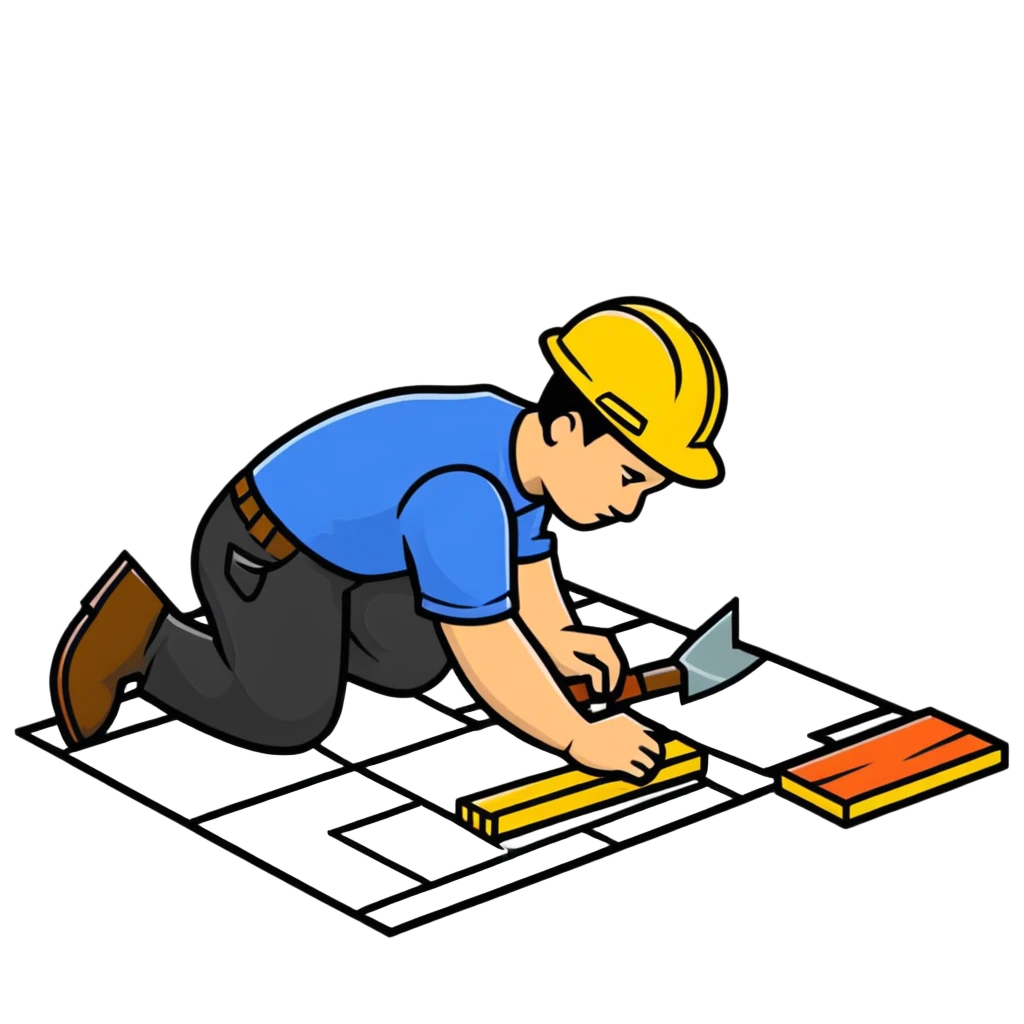 Moldovan builder laying floor tiles, construction worker with tools emoji