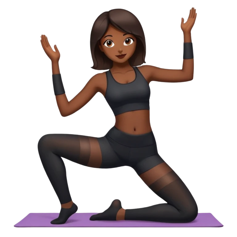 Красивая девушка в позе йога в черных чулках emoji