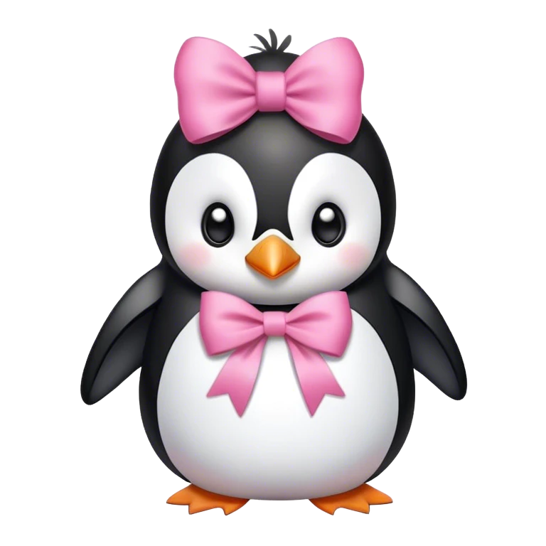 Cute penguin with a pink bow emoji
