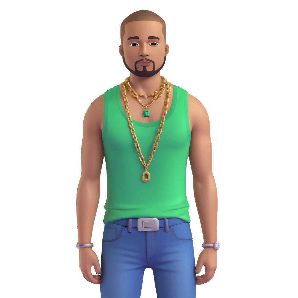 CJ from GTA San Andreas with his green tank top, jeans and chain necklace emoji
