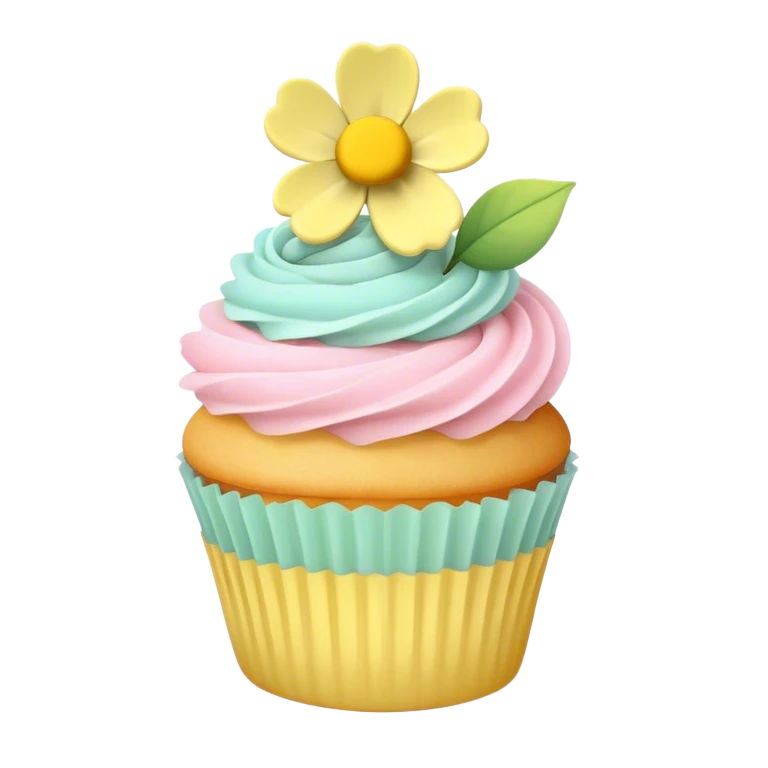 Spring pastel cupcake with yellow flower emoji