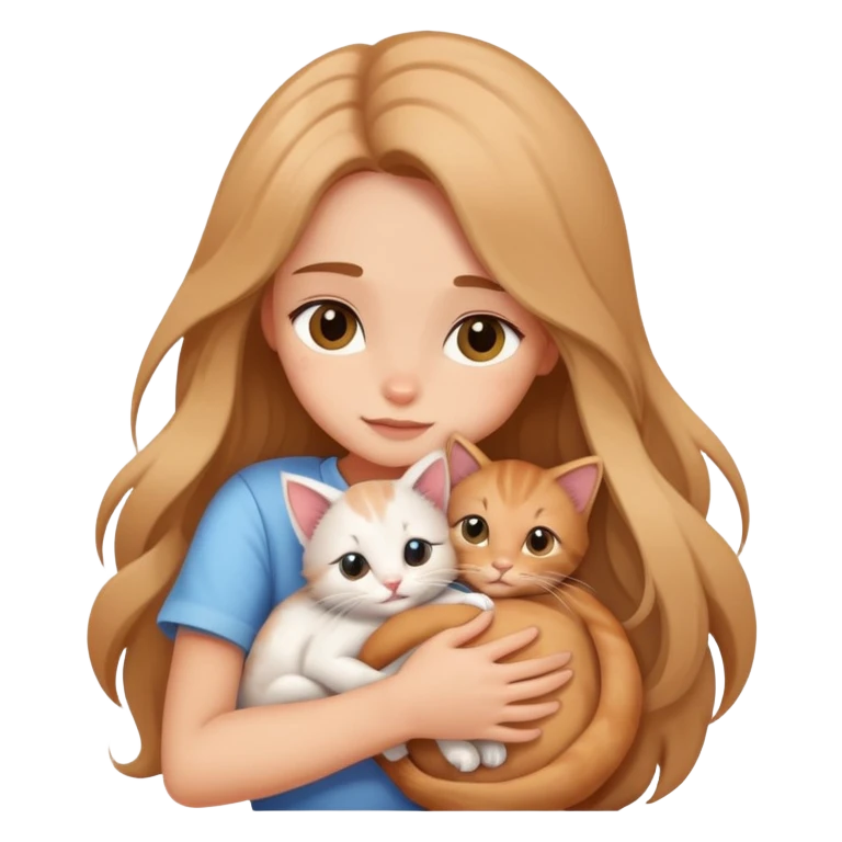 A girl with long hair tightly hugged a kitten emoji