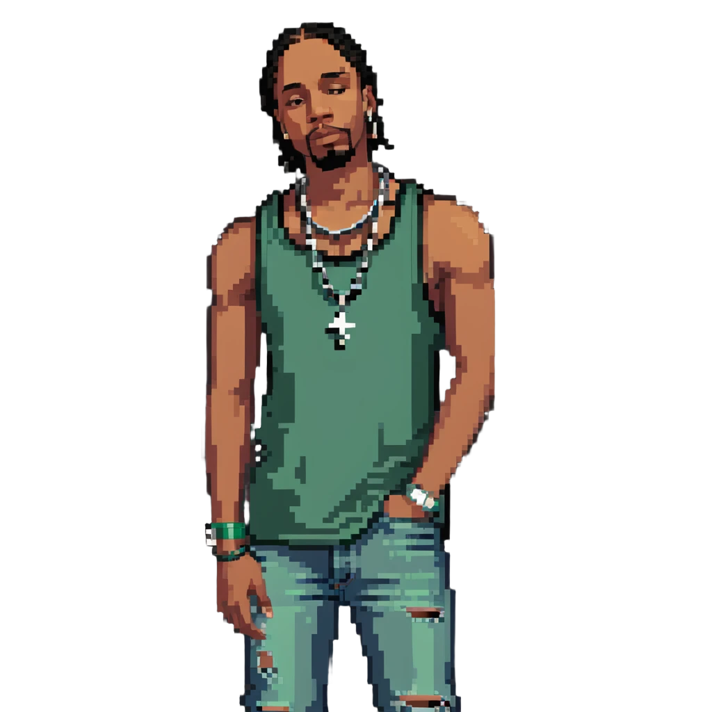 CJ from GTA San Andreas with his green tank top, jeans and chain necklace emoji