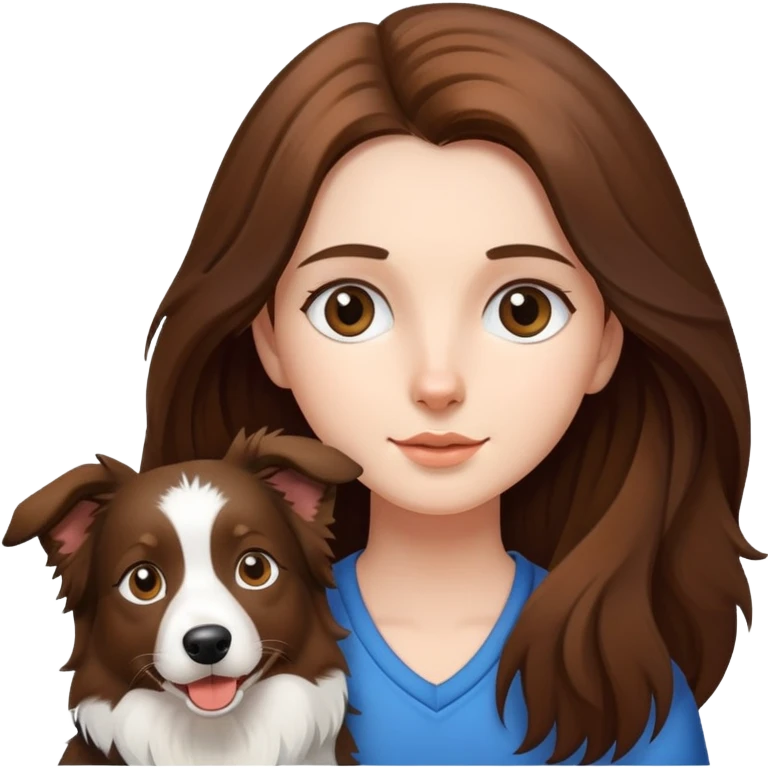a  girl with long hair with a border collie emoji