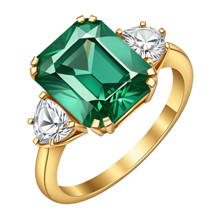 Diamond ring with gold band and emerald-shaped diamond emoji