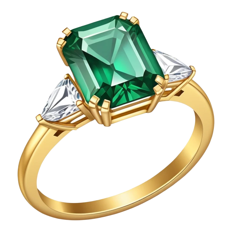 Diamond ring with gold band and emerald-shaped diamond emoji