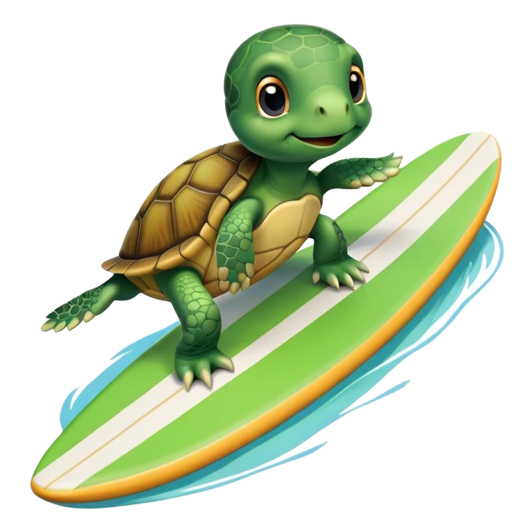 Cute turtle riding a surf board emoji