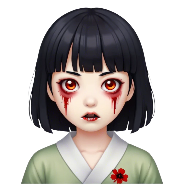Zombie japanese girl with black hair and bangs emoji