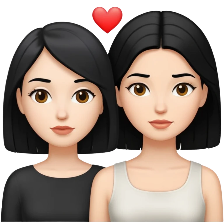 two lesbians in love, both are white and both have black hair, one long and one short emoji