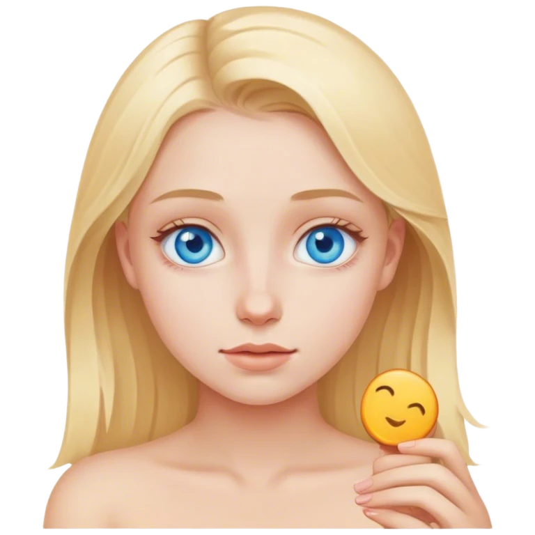 молодая девушка блондинка с голубыми глазами ухаживает за собой emoji