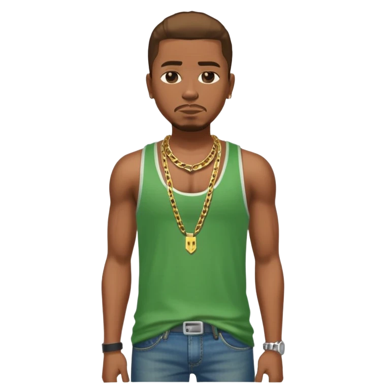 CJ from GTA San Andreas with his green tank top, jeans and chain necklace emoji