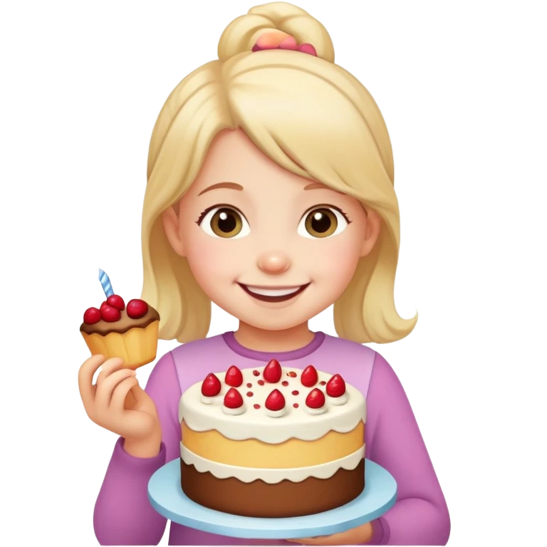 3 years old girl with cake emoji