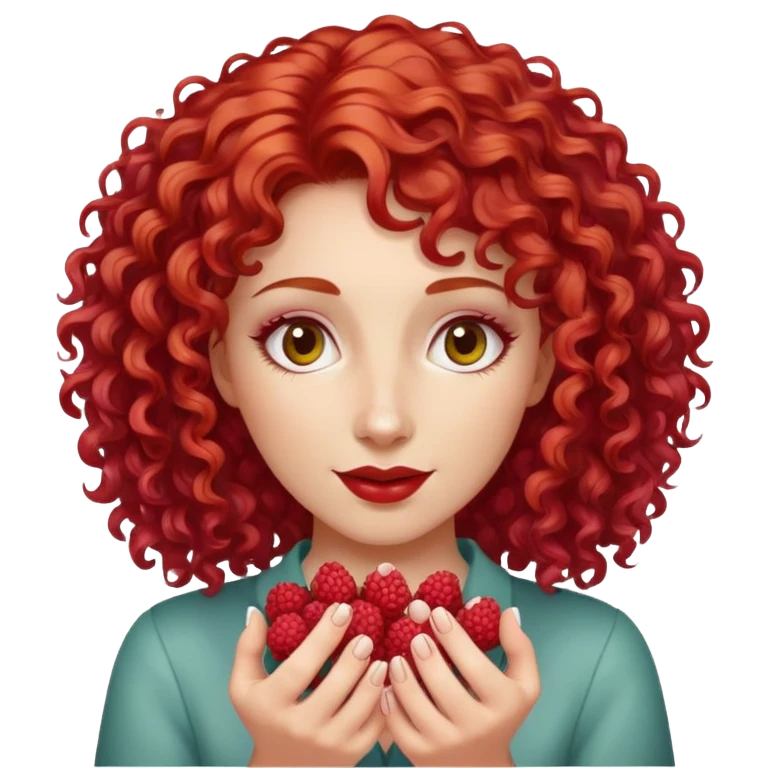 red-haired curly-haired woman holding raspberries in her hands emoji