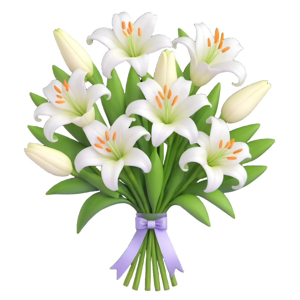 elegant bouquet of white lilies with ribbon emoji