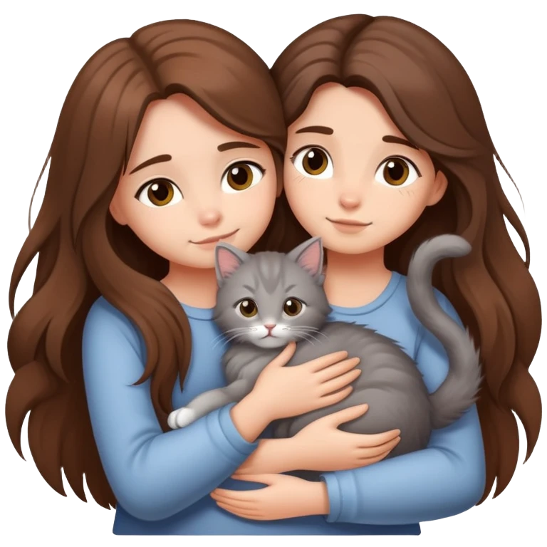 A girl with long hair tightly hugged a kitten emoji
