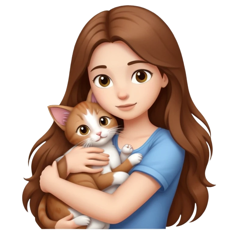 A girl with long  hair tightly hugged a kitten emoji