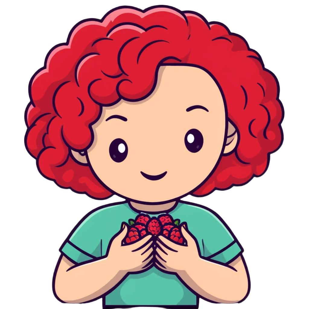 red-haired curly-haired woman holding raspberries in her hands emoji