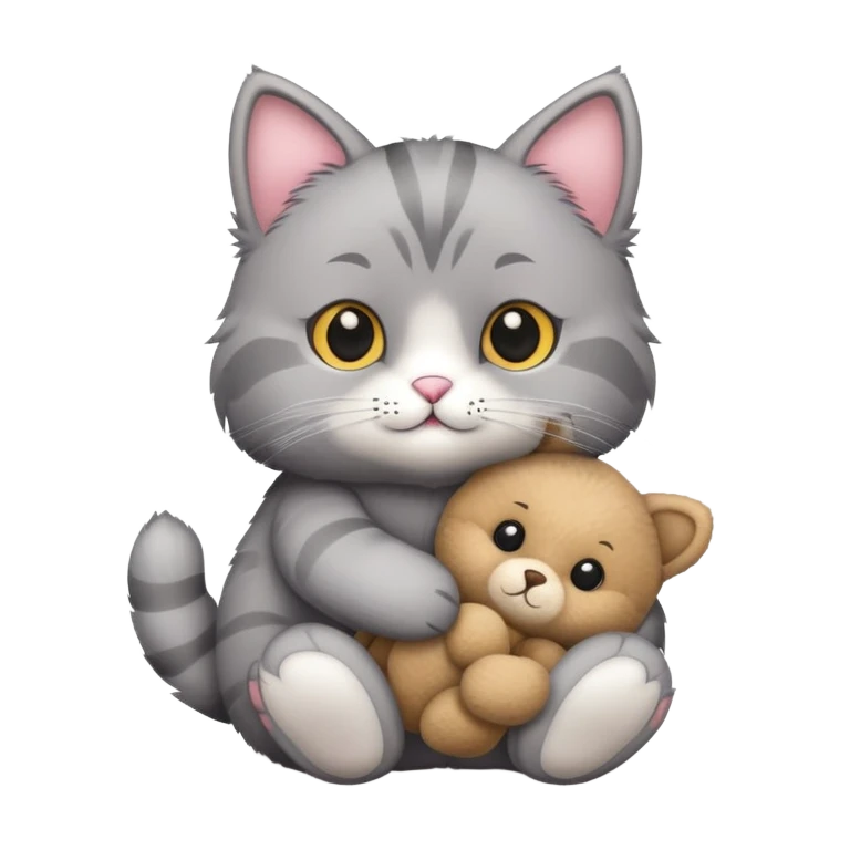 Gray cat holding a teddy bear  emoji
