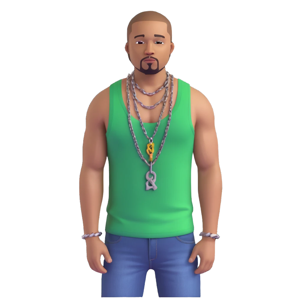 CJ from GTA San Andreas with his green tank top, jeans and chain necklace emoji